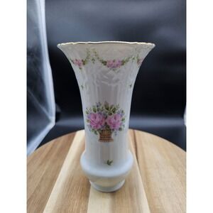 Kaiser W Germany Signed Vase White Porcelain w/ Pink Roses & Gold Trim...Rare